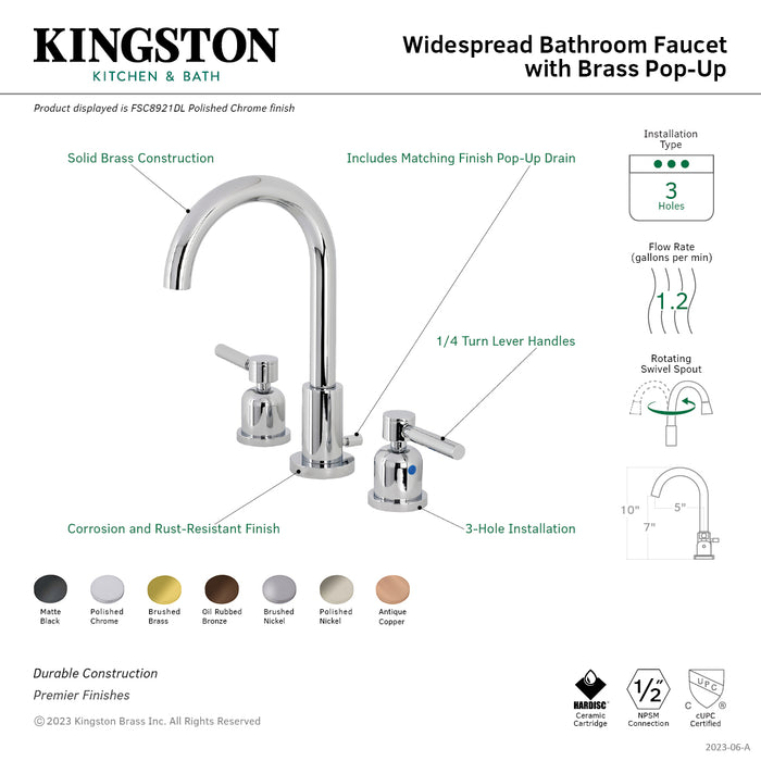 Concord FSC8920DL Two-Handle 3-Hole Deck Mount Widespread Bathroom Faucet with Brass Pop-Up Drain, Matte Black