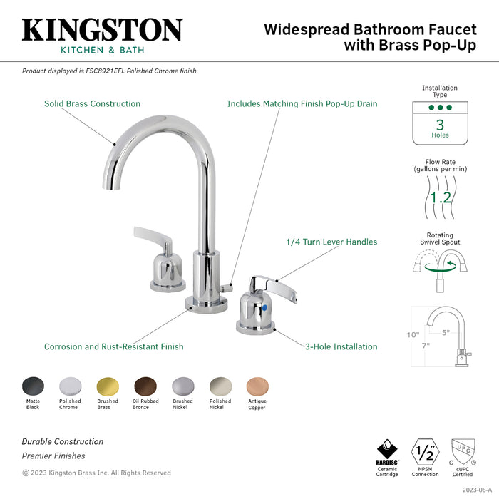 Centurion FSC8920EFL Two-Handle 3-Hole Deck Mount Widespread Bathroom Faucet with Brass Pop-Up Drain, Matte Black