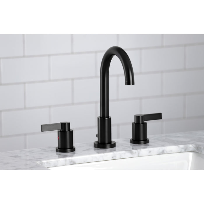 NuvoFusion FSC8920NDL Two-Handle 3-Hole Deck Mount Widespread Bathroom Faucet with Brass Pop-Up Drain, Matte Black