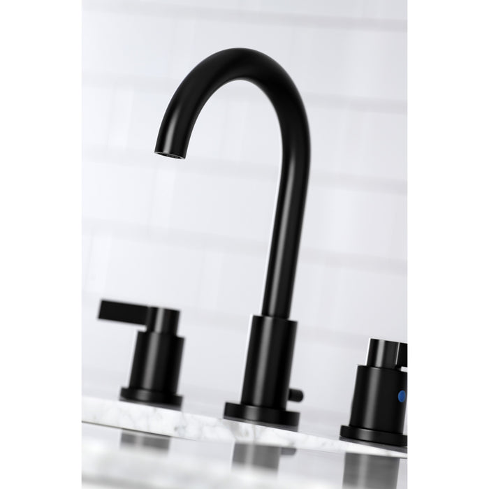 NuvoFusion FSC8920NDL Two-Handle 3-Hole Deck Mount Widespread Bathroom Faucet with Brass Pop-Up Drain, Matte Black