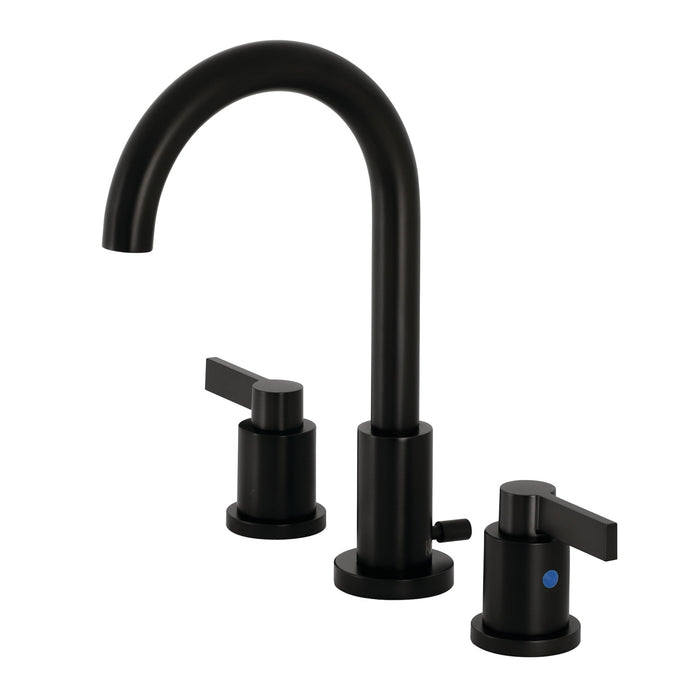 NuvoFusion FSC8920NDL Two-Handle 3-Hole Deck Mount Widespread Bathroom Faucet with Brass Pop-Up Drain, Matte Black