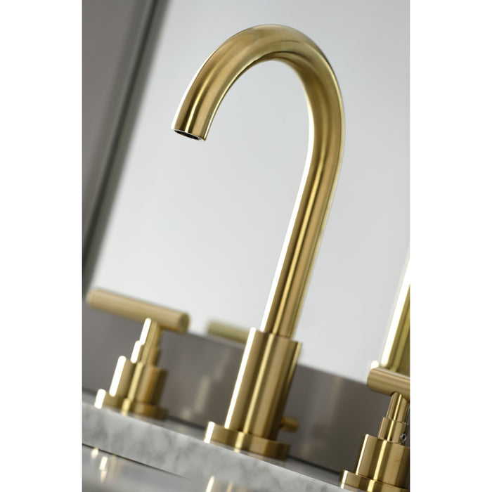 Manhattan FSC8923CML Two-Handle 3-Hole Deck Mount Widespread Bathroom Faucet with Brass Pop-Up Drain, Brushed Brass