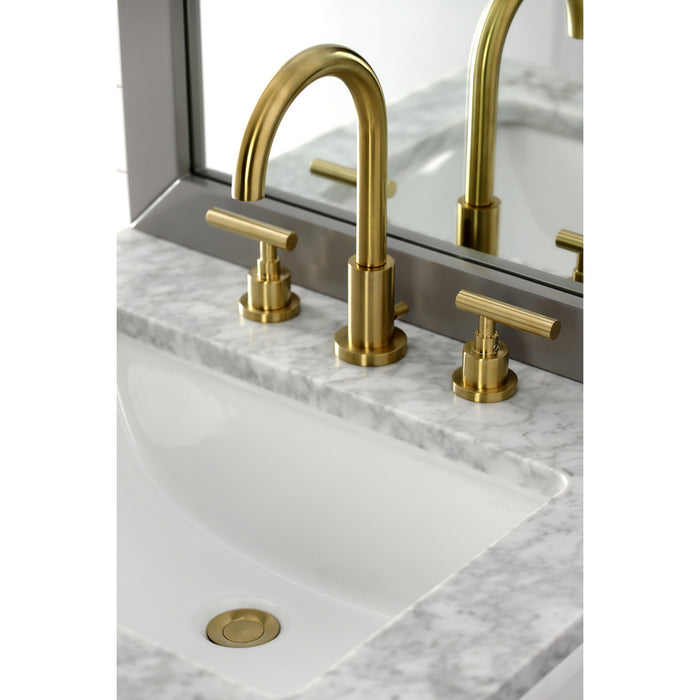 Manhattan FSC8923CML Two-Handle 3-Hole Deck Mount Widespread Bathroom Faucet with Brass Pop-Up Drain, Brushed Brass