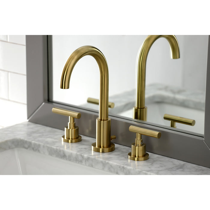 Manhattan FSC8923CML Two-Handle 3-Hole Deck Mount Widespread Bathroom Faucet with Brass Pop-Up Drain, Brushed Brass