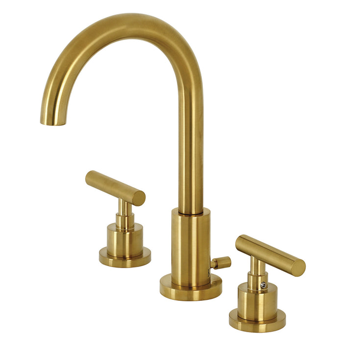 Manhattan FSC8923CML Two-Handle 3-Hole Deck Mount Widespread Bathroom Faucet with Brass Pop-Up Drain, Brushed Brass