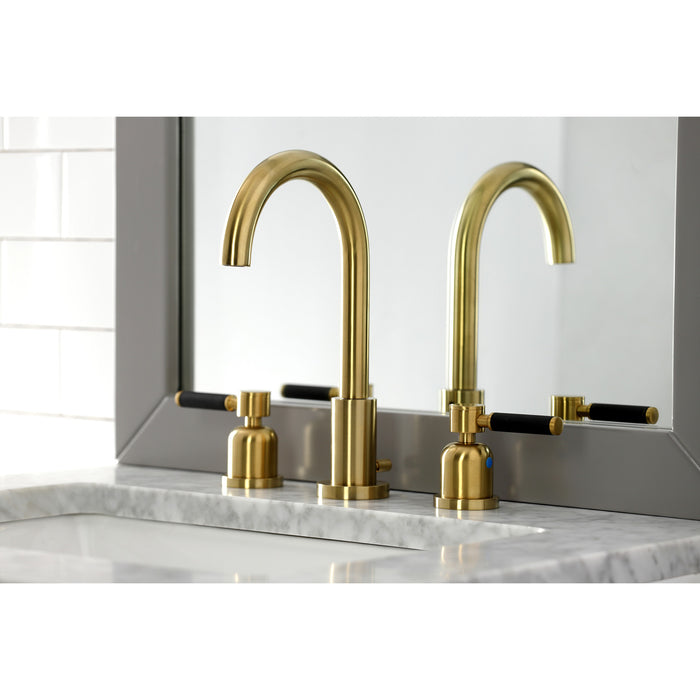 Kaiser FSC8923DKL Two-Handle 3-Hole Deck Mount Widespread Bathroom Faucet with Brass Pop-Up Drain, Brushed Brass