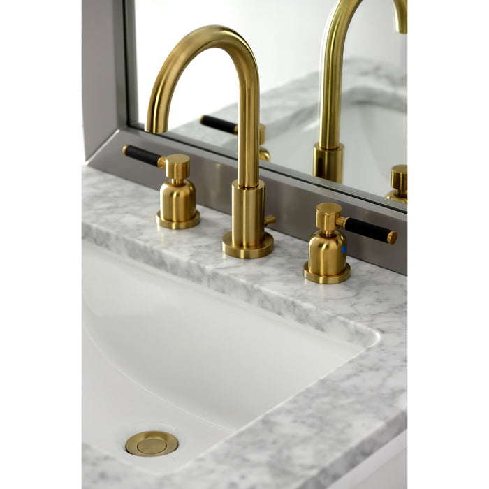 Kaiser FSC8923DKL Two-Handle 3-Hole Deck Mount Widespread Bathroom Faucet with Brass Pop-Up Drain, Brushed Brass