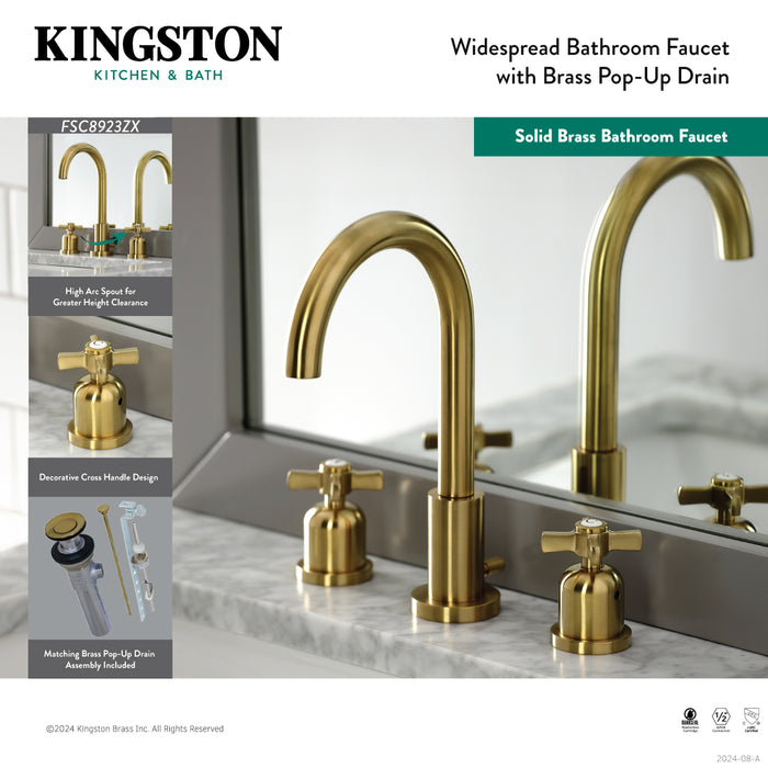 Millennium FSC8923ZX Two-Handle 3-Hole Deck Mount Widespread Bathroom Faucet with Brass Pop-Up Drain, Brushed Brass