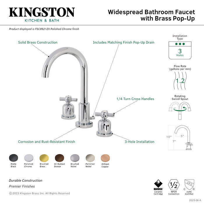 Millennium FSC8923ZX Two-Handle 3-Hole Deck Mount Widespread Bathroom Faucet with Brass Pop-Up Drain, Brushed Brass