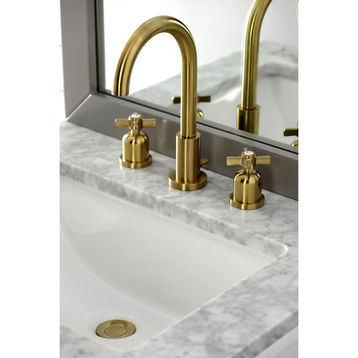 Millennium FSC8923ZX Two-Handle 3-Hole Deck Mount Widespread Bathroom Faucet with Brass Pop-Up Drain, Brushed Brass