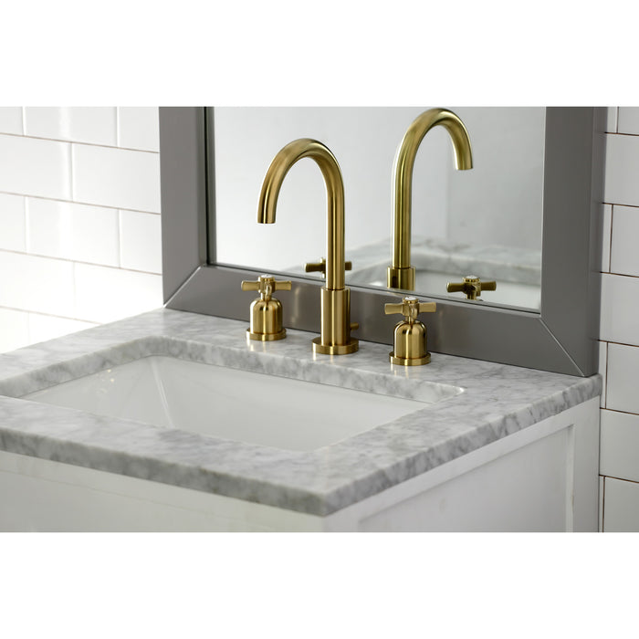 Millennium FSC8923ZX Two-Handle 3-Hole Deck Mount Widespread Bathroom Faucet with Brass Pop-Up Drain, Brushed Brass