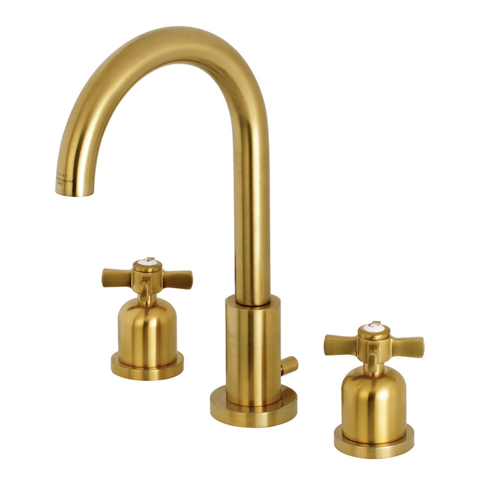 Millennium FSC8923ZX Two-Handle 3-Hole Deck Mount Widespread Bathroom Faucet with Brass Pop-Up Drain, Brushed Brass