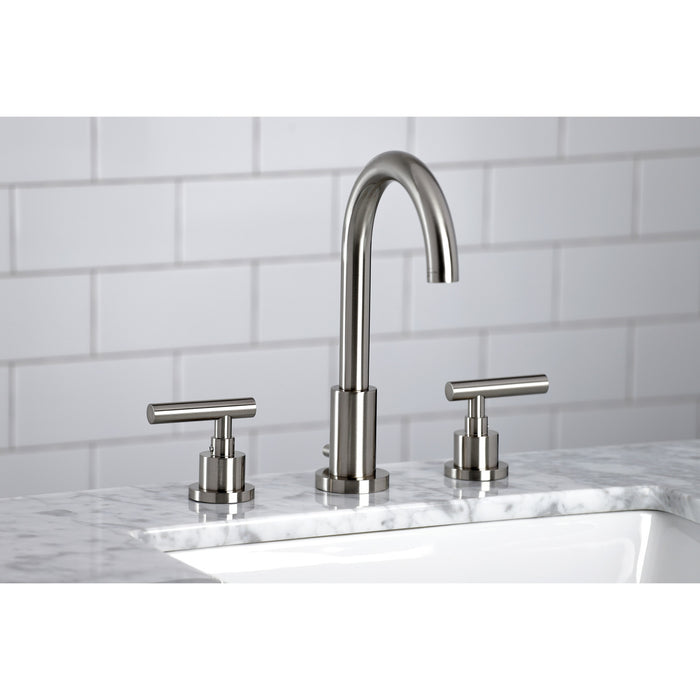 Manhattan FSC8928CML Two-Handle 3-Hole Deck Mount Widespread Bathroom Faucet with Brass Pop-Up Drain, Brushed Nickel