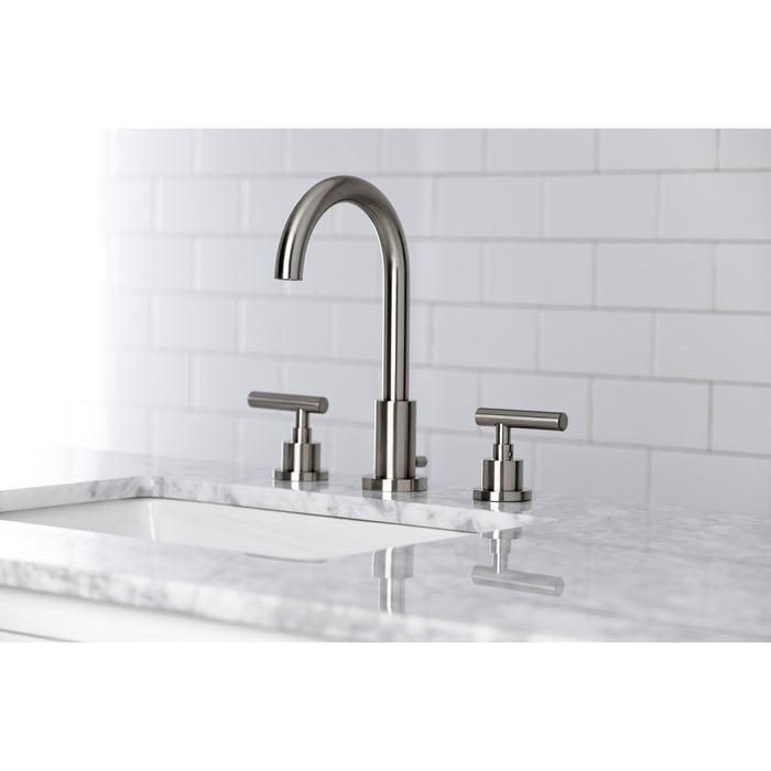 Manhattan FSC8928CML Two-Handle 3-Hole Deck Mount Widespread Bathroom Faucet with Brass Pop-Up Drain, Brushed Nickel