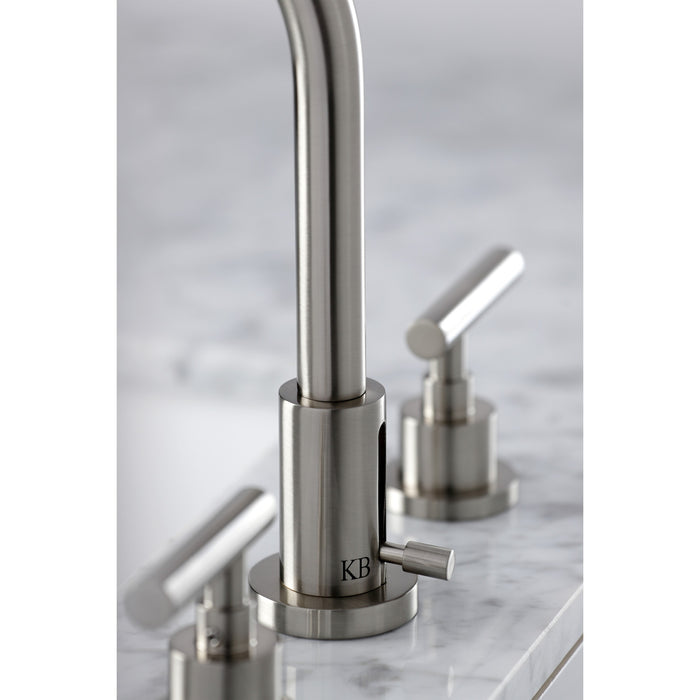 Manhattan FSC8928CML Two-Handle 3-Hole Deck Mount Widespread Bathroom Faucet with Brass Pop-Up Drain, Brushed Nickel