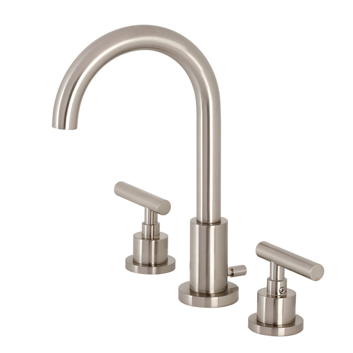 Manhattan FSC8928CML Two-Handle 3-Hole Deck Mount Widespread Bathroom Faucet with Brass Pop-Up Drain, Brushed Nickel