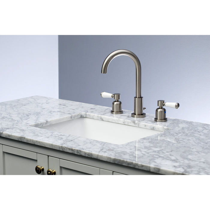 Paris FSC8928DPL Two-Handle 3-Hole Deck Mount Widespread Bathroom Faucet with Brass Pop-Up Drain, Brushed Nickel