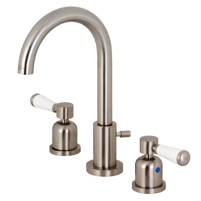 Paris FSC8928DPL Two-Handle 3-Hole Deck Mount Widespread Bathroom Faucet with Brass Pop-Up Drain, Brushed Nickel