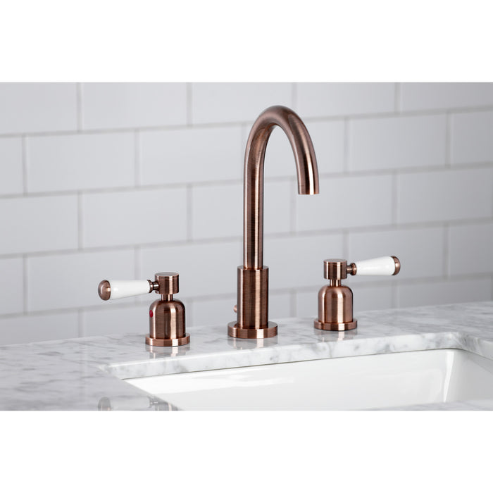 Paris FSC892DPLAC Two-Handle 3-Hole Deck Mount Widespread Bathroom Faucet with Brass Pop-Up Drain, Antique Copper