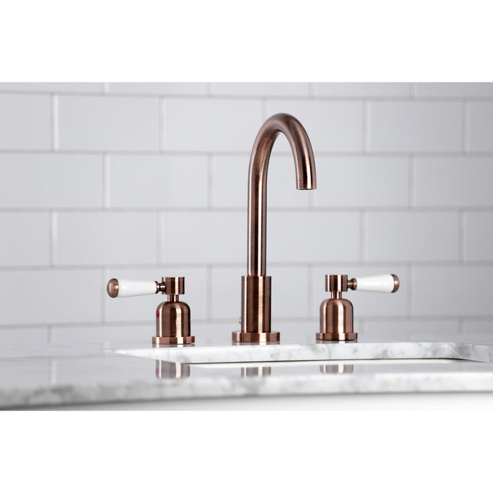 Paris FSC892DPLAC Two-Handle 3-Hole Deck Mount Widespread Bathroom Faucet with Brass Pop-Up Drain, Antique Copper