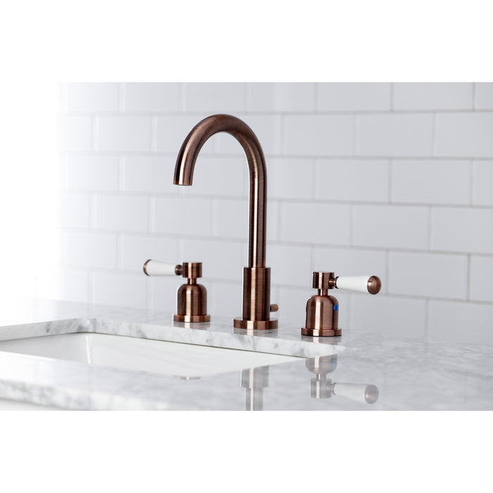 Paris FSC892DPLAC Two-Handle 3-Hole Deck Mount Widespread Bathroom Faucet with Brass Pop-Up Drain, Antique Copper