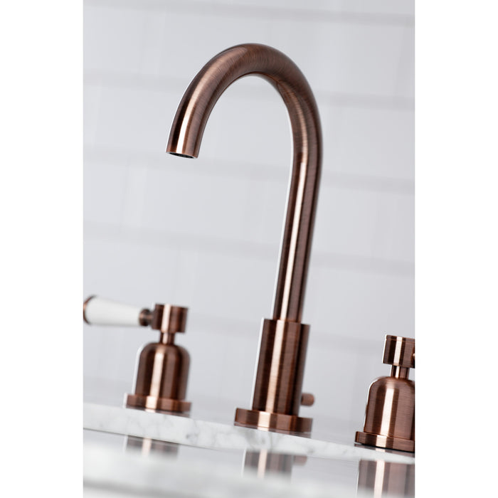 Paris FSC892DPLAC Two-Handle 3-Hole Deck Mount Widespread Bathroom Faucet with Brass Pop-Up Drain, Antique Copper