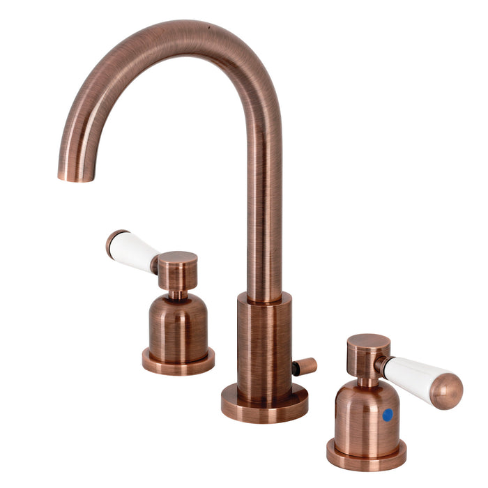 Paris FSC892DPLAC Two-Handle 3-Hole Deck Mount Widespread Bathroom Faucet with Brass Pop-Up Drain, Antique Copper