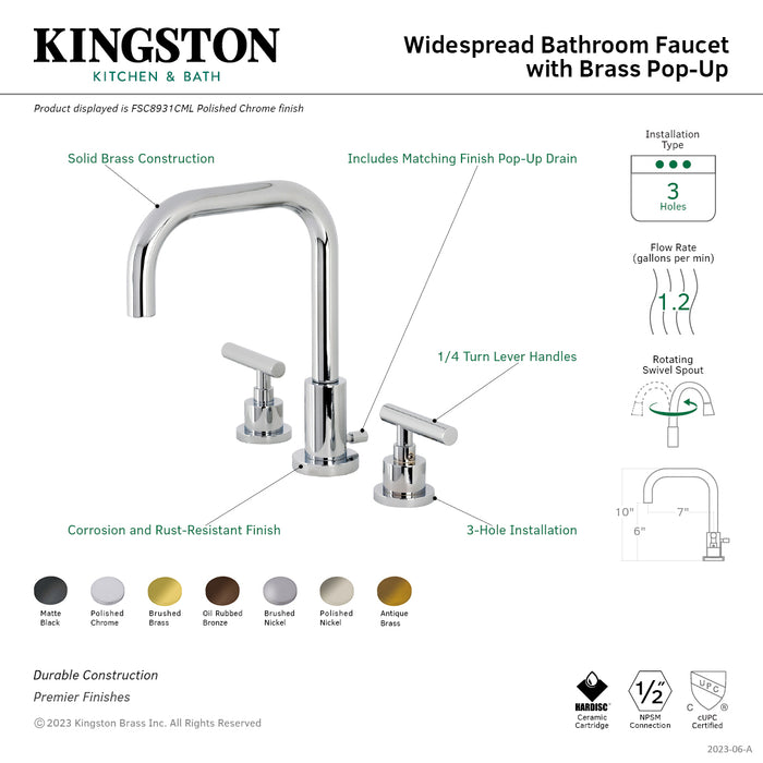 Manhattan FSC8930CML Two-Handle 3-Hole Deck Mount Widespread Bathroom Faucet with Brass Pop-Up Drain, Matte Black