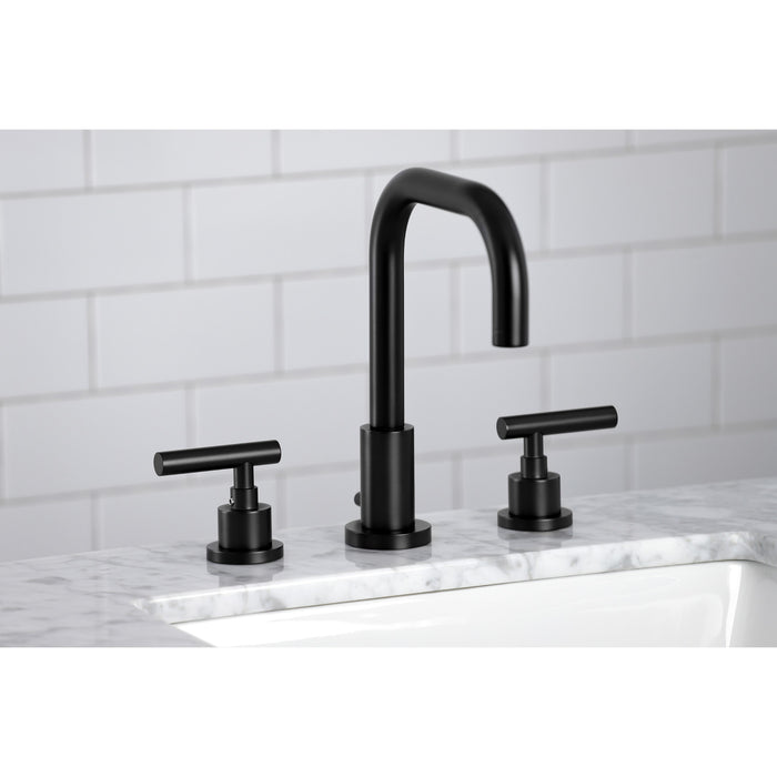 Manhattan FSC8930CML Two-Handle 3-Hole Deck Mount Widespread Bathroom Faucet with Brass Pop-Up Drain, Matte Black