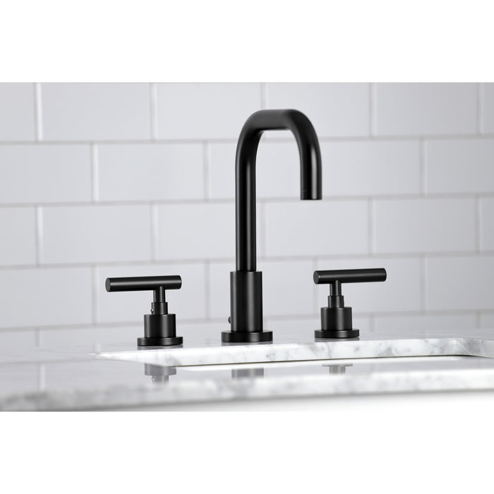 Manhattan FSC8930CML Two-Handle 3-Hole Deck Mount Widespread Bathroom Faucet with Brass Pop-Up Drain, Matte Black