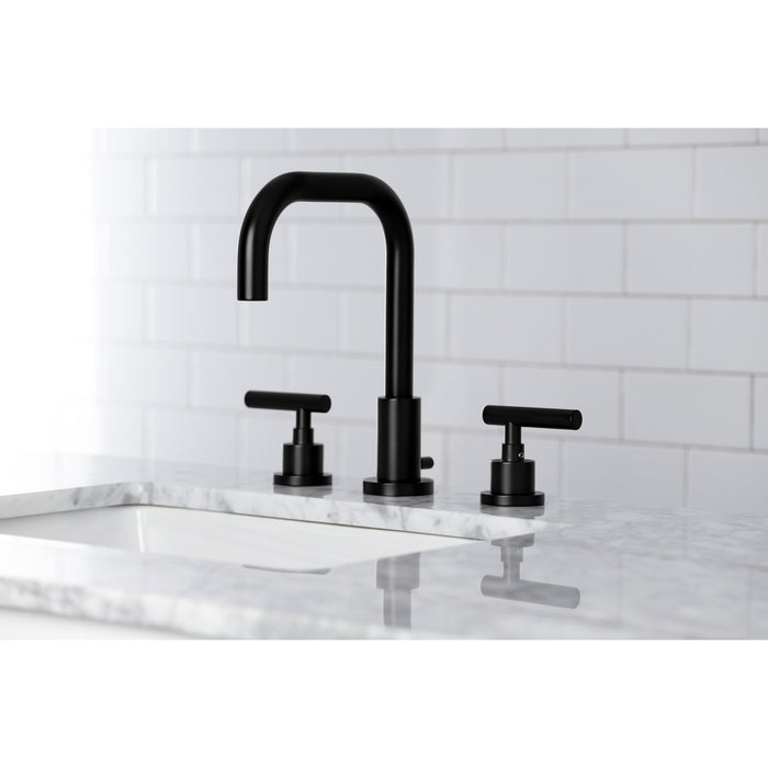 Manhattan FSC8930CML Two-Handle 3-Hole Deck Mount Widespread Bathroom Faucet with Brass Pop-Up Drain, Matte Black