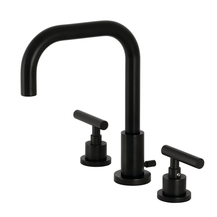 Manhattan FSC8930CML Two-Handle 3-Hole Deck Mount Widespread Bathroom Faucet with Brass Pop-Up Drain, Matte Black