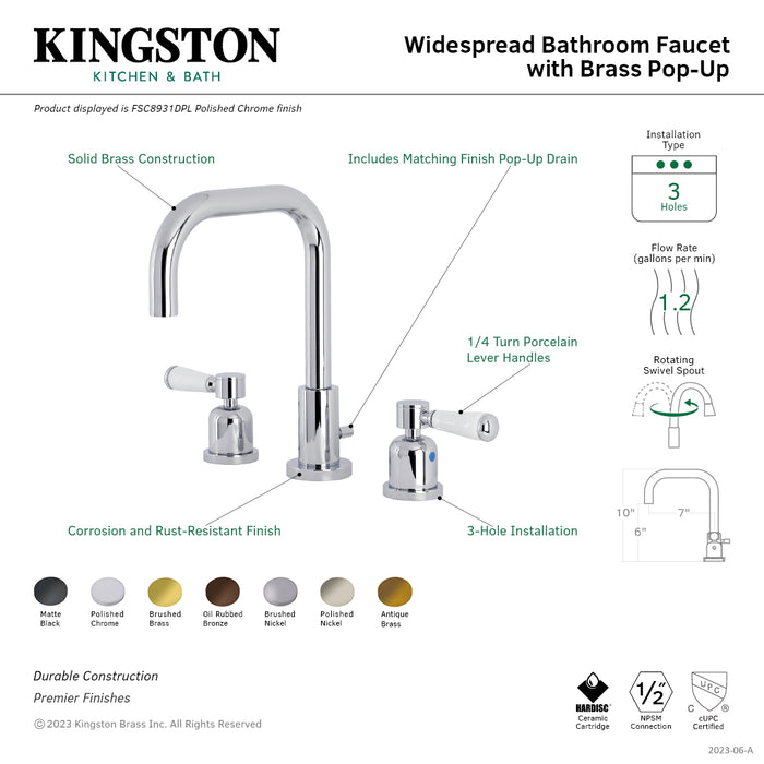 Paris FSC8930DPL Two-Handle 3-Hole Deck Mount Widespread Bathroom Faucet with Brass Pop-Up Drain, Matte Black