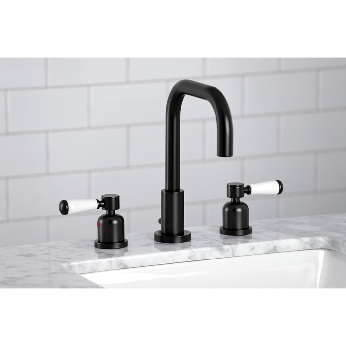 Paris FSC8930DPL Two-Handle 3-Hole Deck Mount Widespread Bathroom Faucet with Brass Pop-Up Drain, Matte Black