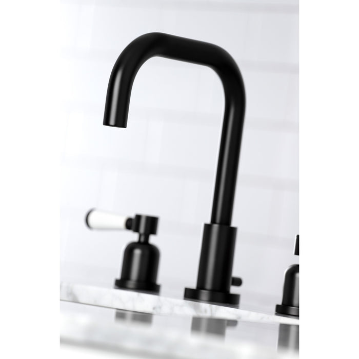 Paris FSC8930DPL Two-Handle 3-Hole Deck Mount Widespread Bathroom Faucet with Brass Pop-Up Drain, Matte Black