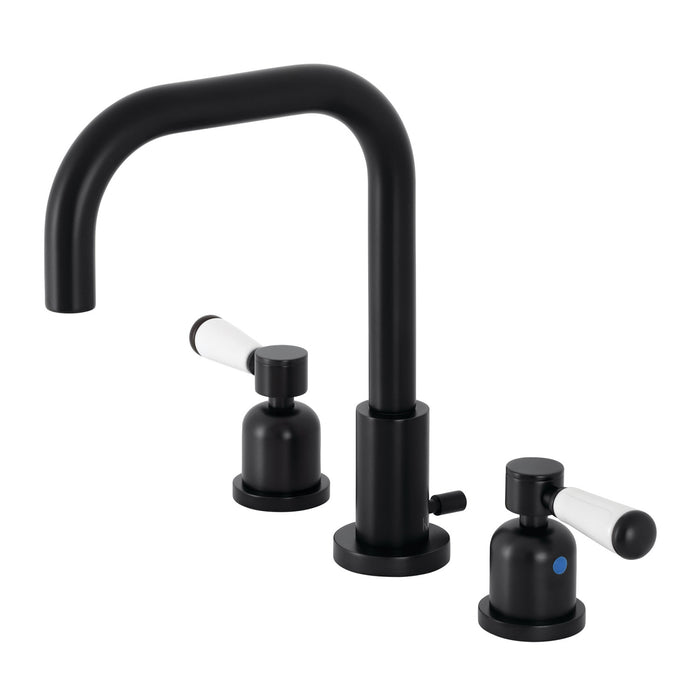 Paris FSC8930DPL Two-Handle 3-Hole Deck Mount Widespread Bathroom Faucet with Brass Pop-Up Drain, Matte Black