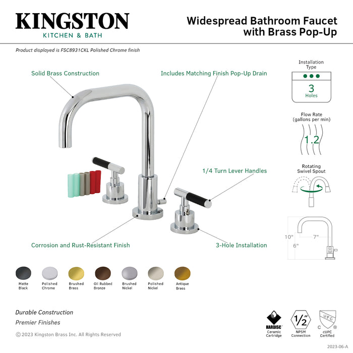 Kaiser FSC8933CKL Two-Handle 3-Hole Deck Mount Widespread Bathroom Faucet with Brass Pop-Up Drain, Brushed Brass