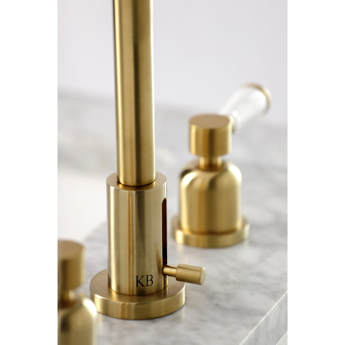 Paris FSC8933DPL Two-Handle 3-Hole Deck Mount Widespread Bathroom Faucet with Brass Pop-Up Drain, Brushed Brass