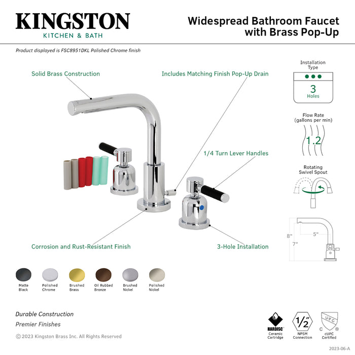 Kaiser FSC8950DKL Two-Handle 3-Hole Deck Mount Widespread Bathroom Faucet with Brass Pop-Up Drain, Matte Black