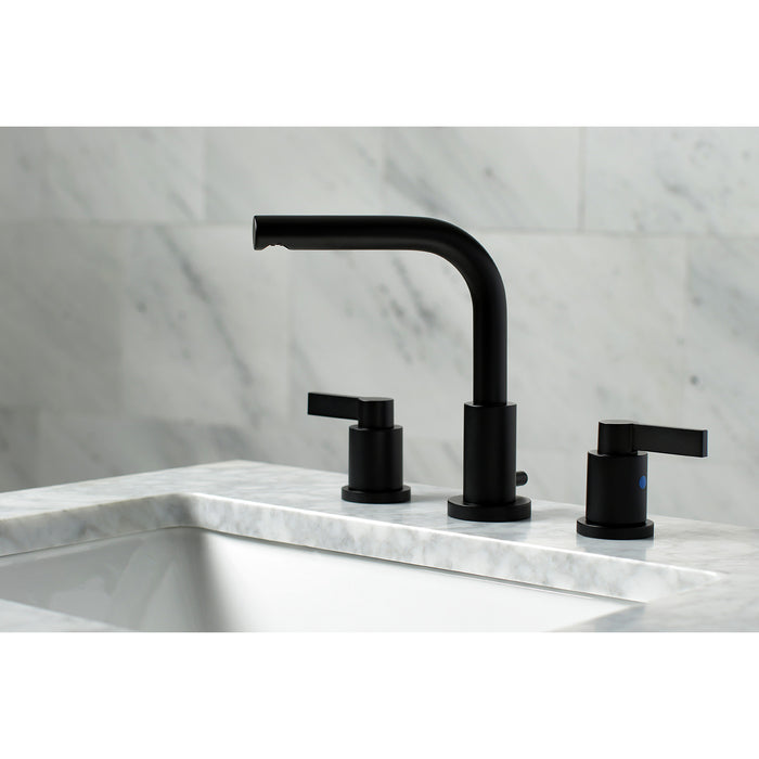 NuvoFusion FSC8950NDL Two-Handle 3-Hole Deck Mount Widespread Bathroom Faucet with Brass Pop-Up Drain, Matte Black