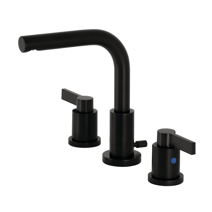 NuvoFusion FSC8950NDL Two-Handle 3-Hole Deck Mount Widespread Bathroom Faucet with Brass Pop-Up Drain, Matte Black