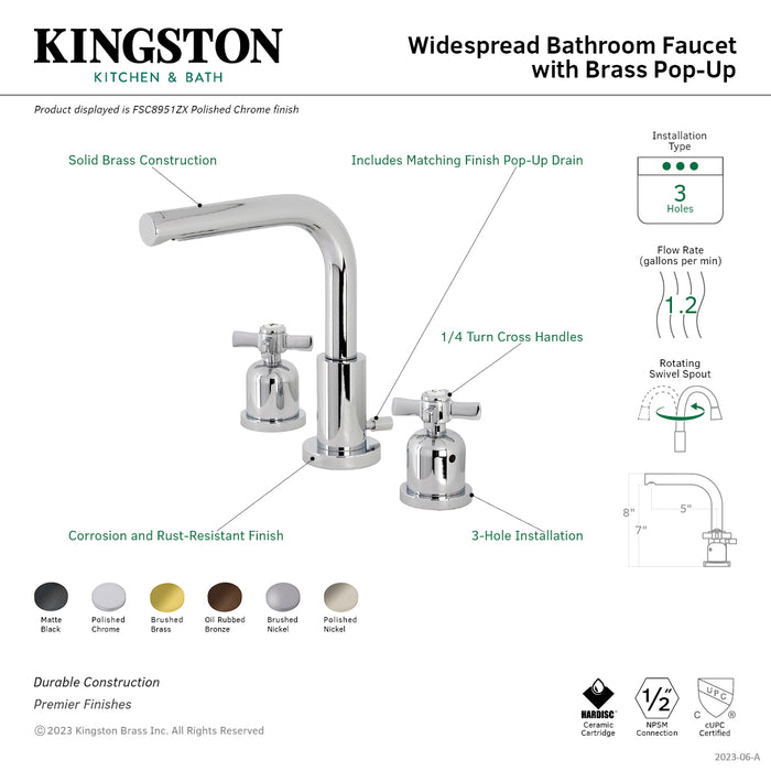 Millennium FSC8953ZX Two-Handle 3-Hole Deck Mount Widespread Bathroom Faucet with Brass Pop-Up Drain, Brushed Brass