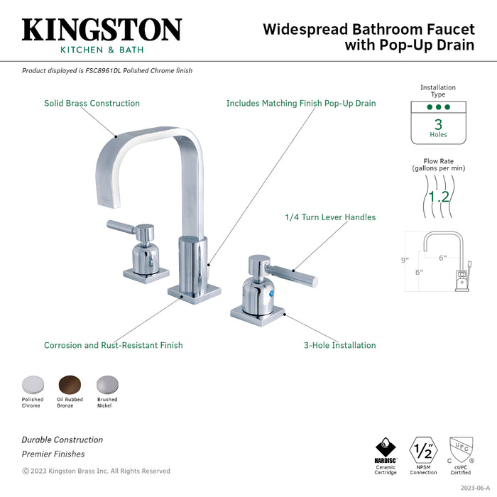 Concord FSC8961DL Two-Handle 3-Hole Deck Mount Widespread Bathroom Faucet with Retail Pop-Up Drain, Polished Chrome