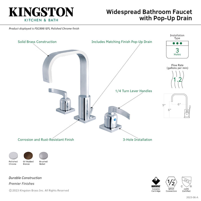 Centurion FSC8961EFL Two-Handle 3-Hole Deck Mount Widespread Bathroom Faucet with Retail Pop-Up Drain, Polished Chrome