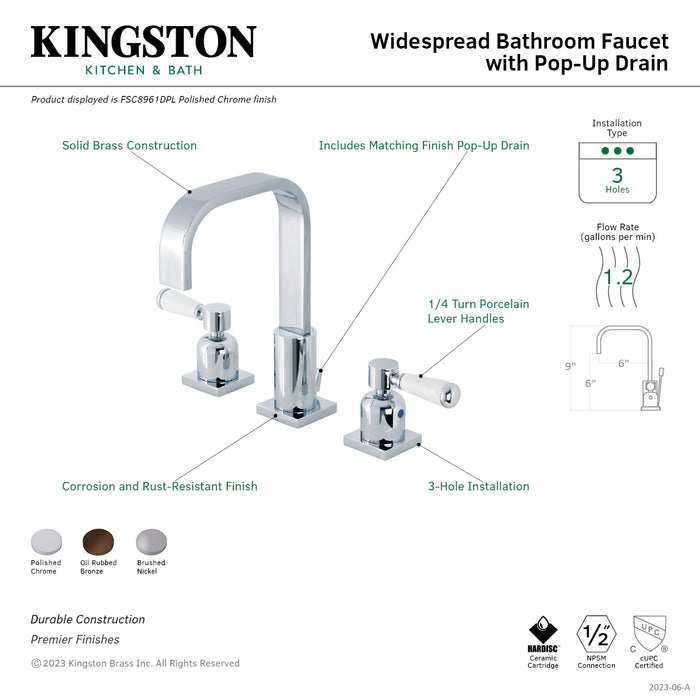 Paris FSC8965DPL Two-Handle 3-Hole Deck Mount Widespread Bathroom Faucet with Retail Pop-Up Drain, Oil Rubbed Bronze