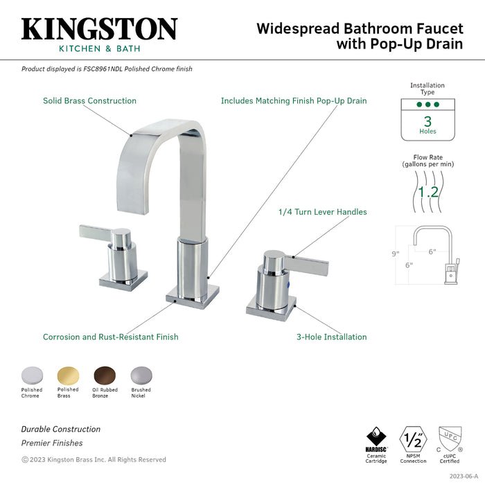 NuvoFusion FSC8965NDL Two-Handle 3-Hole Deck Mount Widespread Bathroom Faucet with Retail Pop-Up Drain, Oil Rubbed Bronze