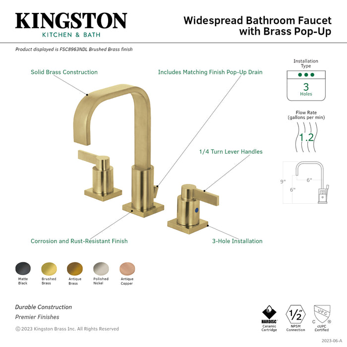 NuvoFusion FSC8969NDL Two-Handle 3-Hole Deck Mount Widespread Bathroom Faucet with Retail Pop-Up Drain, Polished Nickel