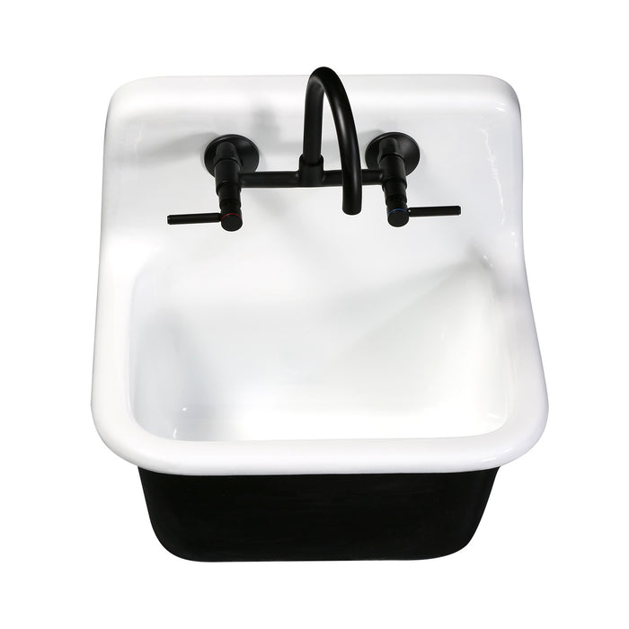 Petra Galley GCKWS221822 22-Inch Cast Iron Wall Mount 2-Hole Single Bowl Kitchen Sink, White