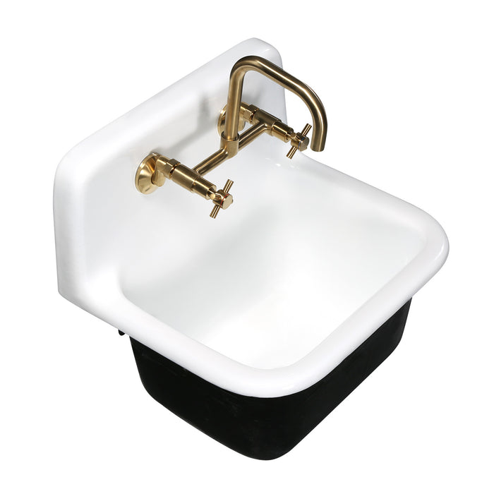 Petra Galley GCKWS221822 22-Inch Cast Iron Wall Mount 2-Hole Single Bowl Kitchen Sink, White