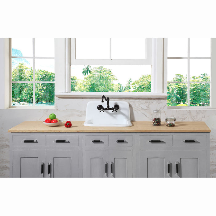 Petra Galley GCKWS221822 22-Inch Cast Iron Wall Mount 2-Hole Single Bowl Kitchen Sink, White